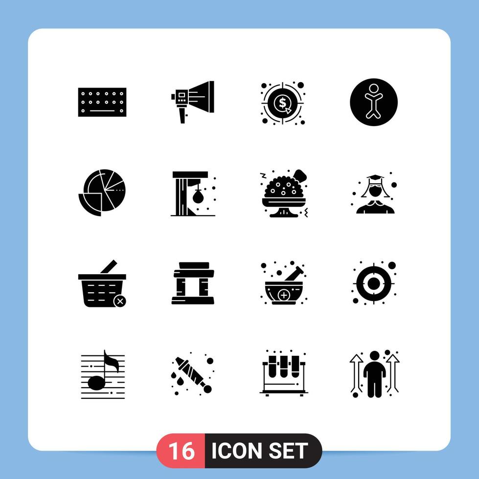 Group of 16 Modern Solid Glyphs Set for person accessibility speaker money dollar Editable Vector Design Elements
