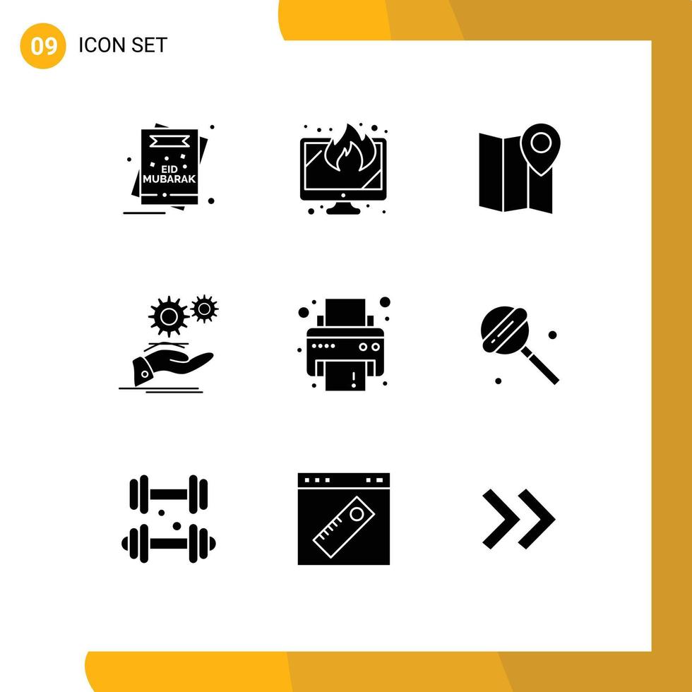 Pack of 9 Modern Solid Glyphs Signs and Symbols for Web Print Media such as services idea data hand pin Editable Vector Design Elements