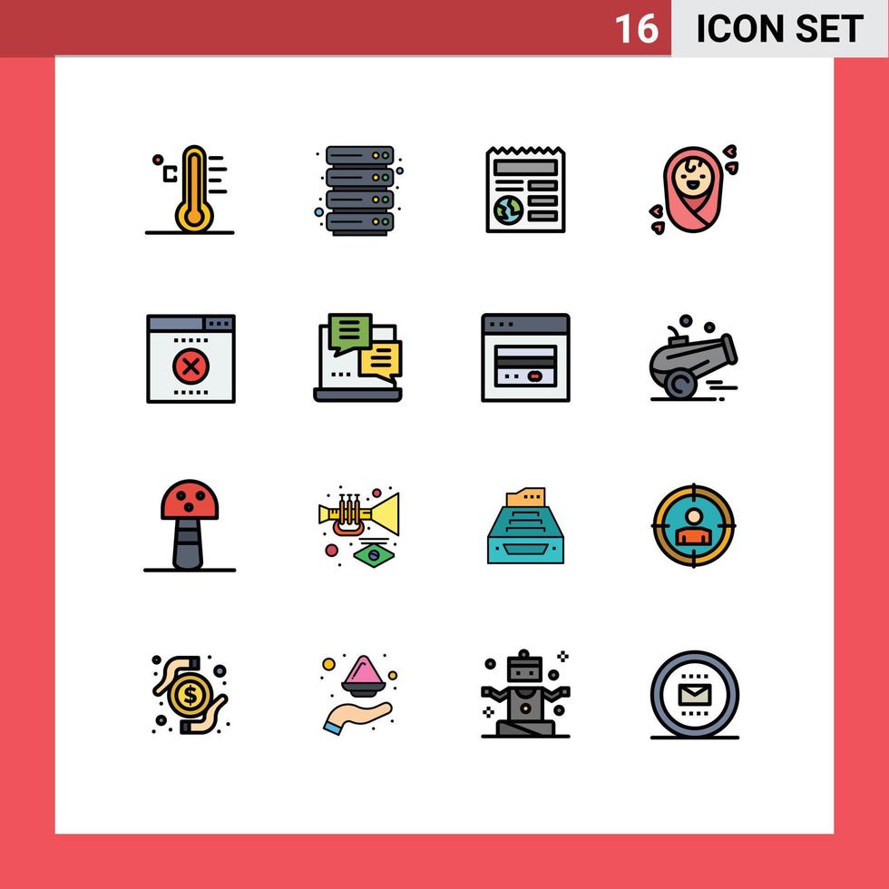 conjunto moderno de 16 líneas llenas de color plano pictografía de error incorrecto niños básicos elementos de diseño de vectores creativos editables para bebés