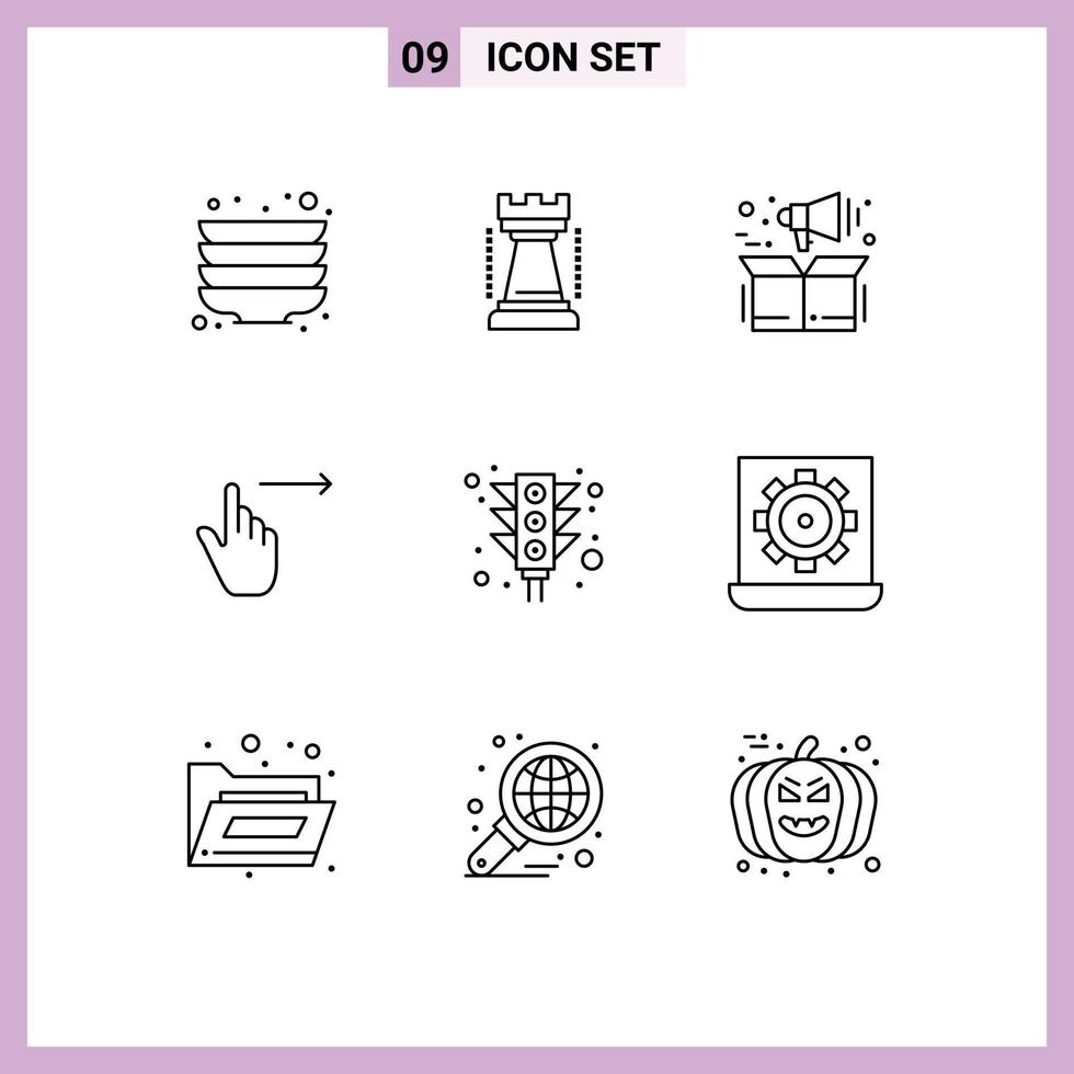 conjunto de 9 iconos de interfaz de usuario modernos signos de símbolos para elementos de diseño vectorial editables de gestos de diapositivas de marketing de deslizamiento ligero vector