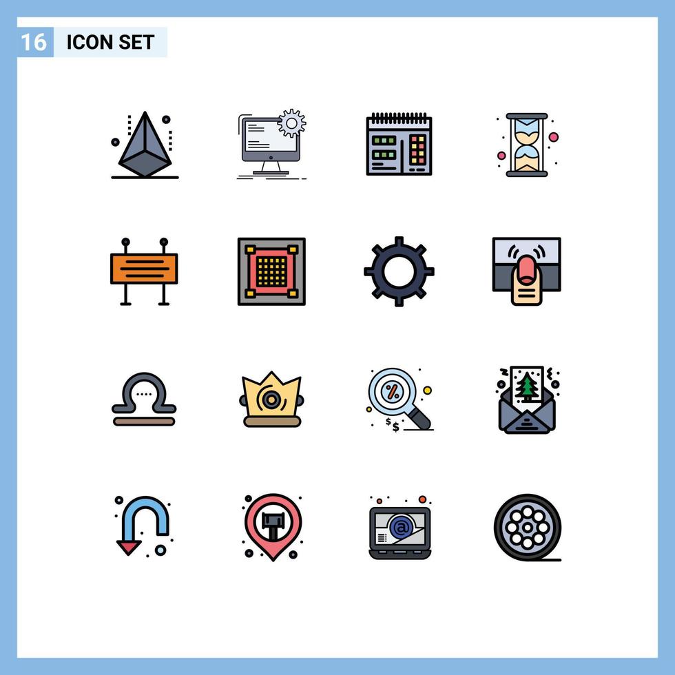 Pictogram Set of 16 Simple Flat Color Filled Lines of construction barricade watch site hour design Editable Creative Vector Design Elements