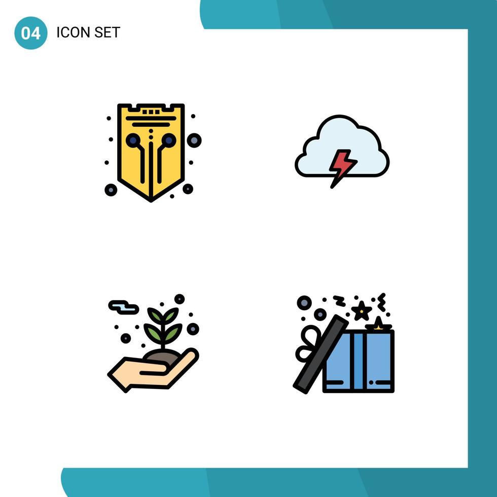 User Interface Pack of 4 Basic Filledline Flat Colors of internet sun shield cloud environment Editable Vector Design Elements