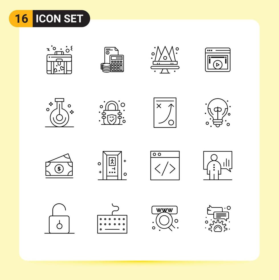 Modern Set of 16 Outlines and symbols such as video display calculator page king Editable Vector Design Elements