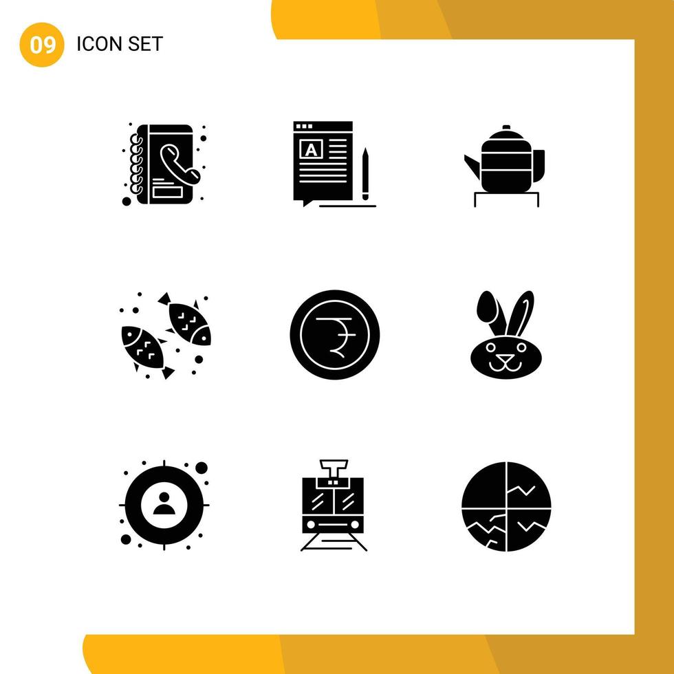 9 Thematic Vector Solid Glyphs and Editable Symbols of finance nutrition tea healthy diet Editable Vector Design Elements