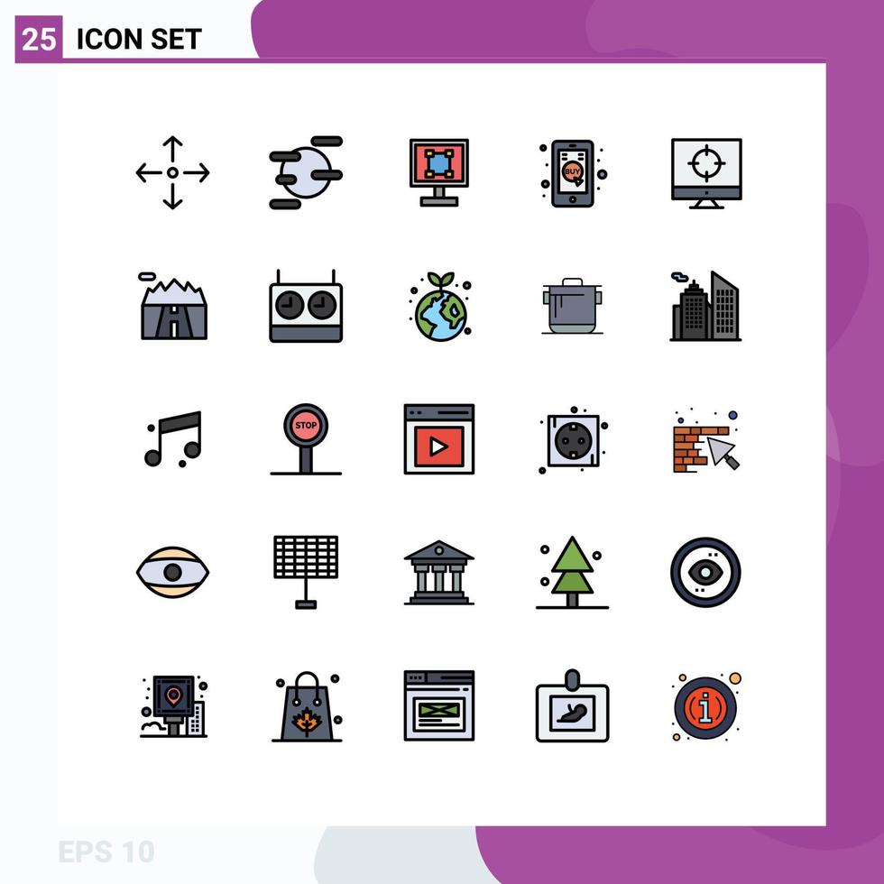 Group of 25 Modern Filled line Flat Colors Set for target business design mobile shop commerce Editable Vector Design Elements