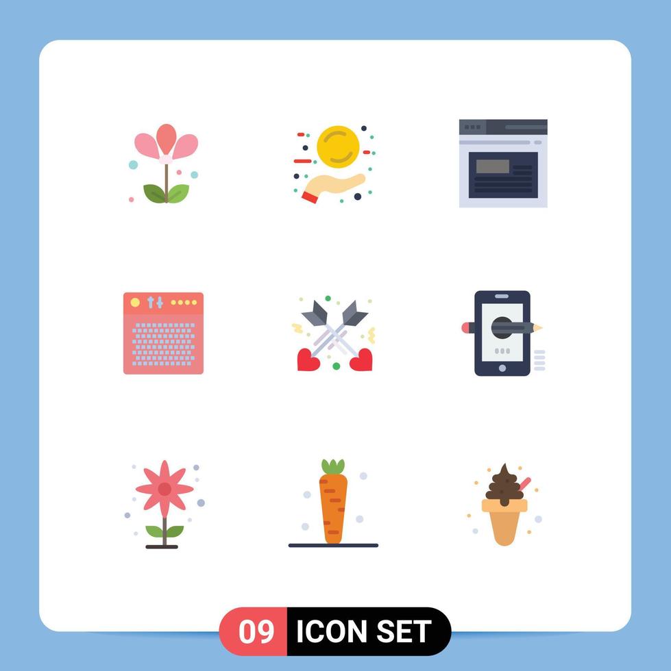 Pictogram Set of 9 Simple Flat Colors of affection multimedia internet device amplifier Editable Vector Design Elements