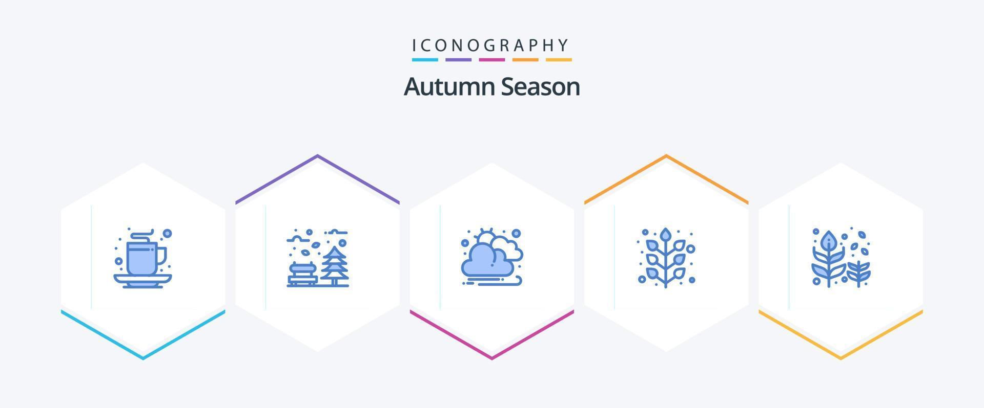 otoño 25 paquete de iconos azules que incluye otoño. lámina. árbol. caer. sol vector