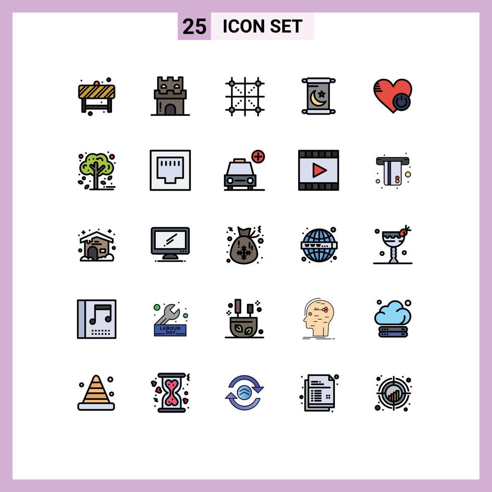 Set of 25 Modern UI Icons Symbols Signs for shutdown invitation sandcastle ramadan programing Editable Vector Design Elements