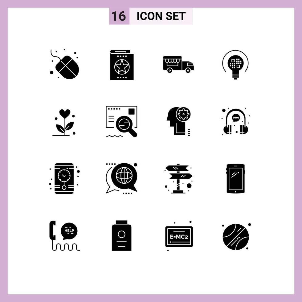Universal Icon Symbols Group of 16 Modern Solid Glyphs of wedding love ice cream bulb insight Editable Vector Design Elements