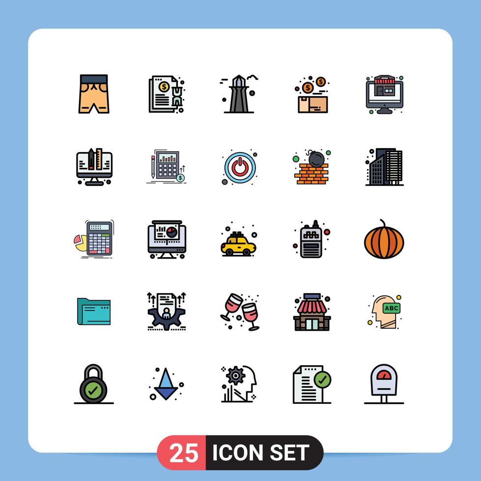 conjunto de 25 iconos modernos de la interfaz de usuario signos de símbolos para el pago de la caja del producto construcción de elementos de diseño vectorial editables vector