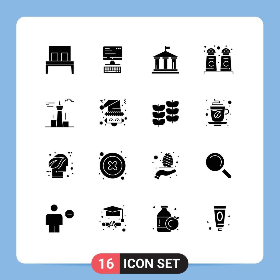 16 Universal Solid Glyphs Set for Web and Mobile Applications canada architecture and city bank shop cinnamon Editable Vector Design Elements