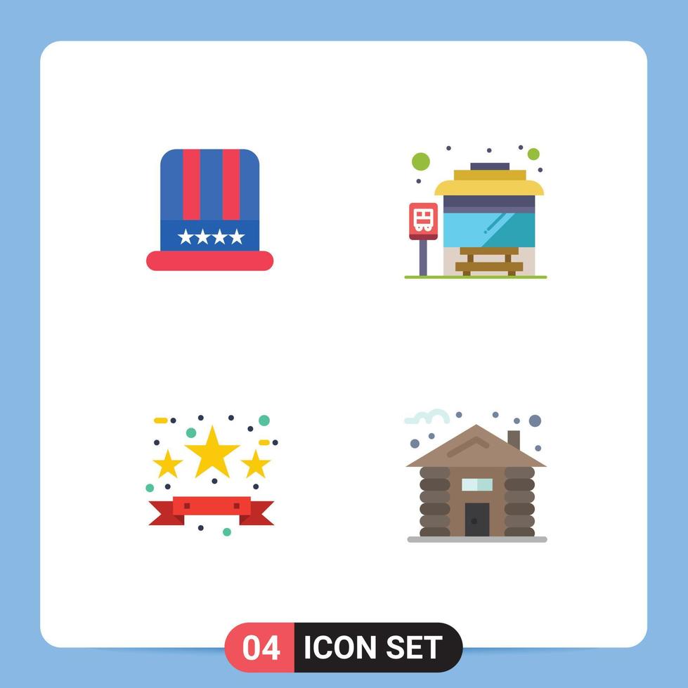 conjunto moderno de 4 iconos planos y símbolos como sombrero de descuento usa city bus terminal forest elementos de diseño vectorial editables vector