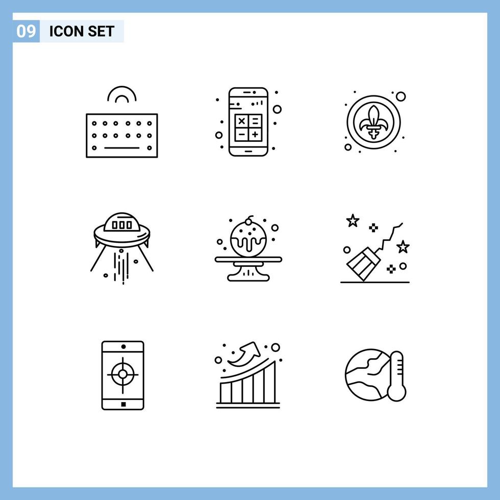 Set of 9 Commercial Outlines pack for alien ship interaction space lys Editable Vector Design Elements
