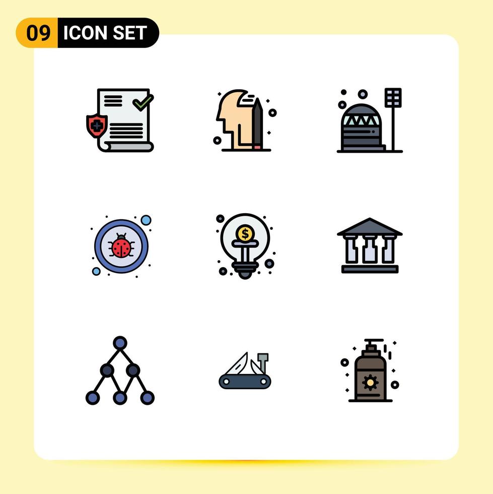 9 iconos creativos signos y símbolos modernos de la financiación colectiva virus colonia reparación error elementos de diseño vectorial editables vector