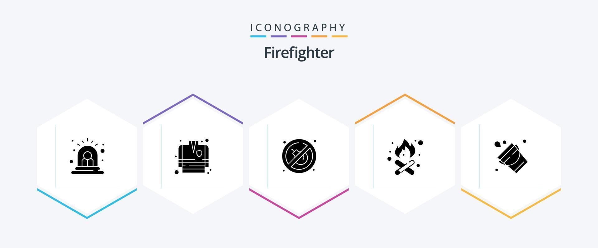 Firefighter 25 Glyph icon pack including . firefighter. no. fire. fire place vector