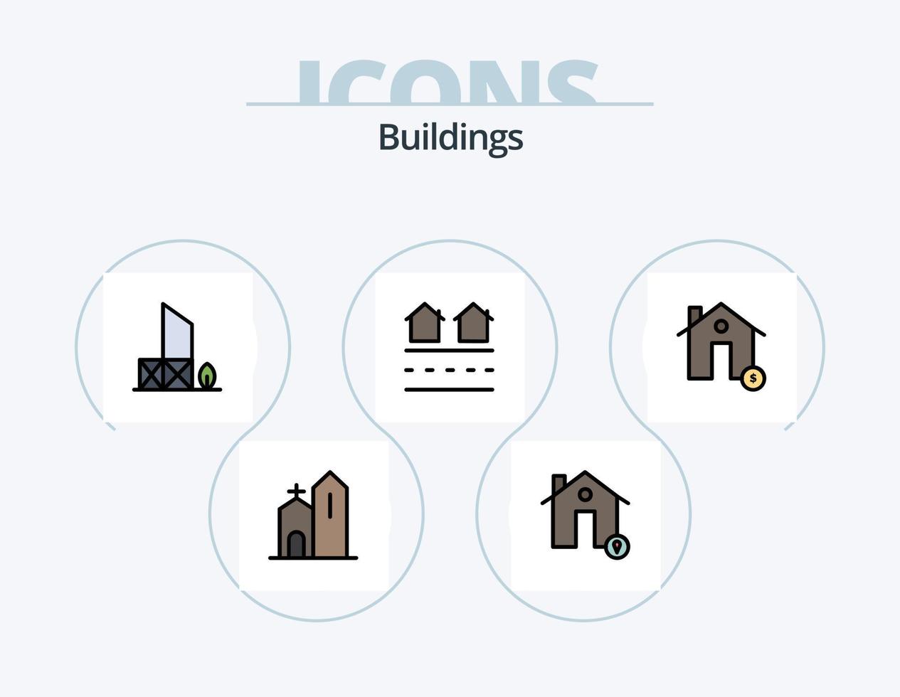 diseño de iconos del paquete de iconos llenos de línea de edificios 5. iglesia. edificio. proteger. residencia. casa vector