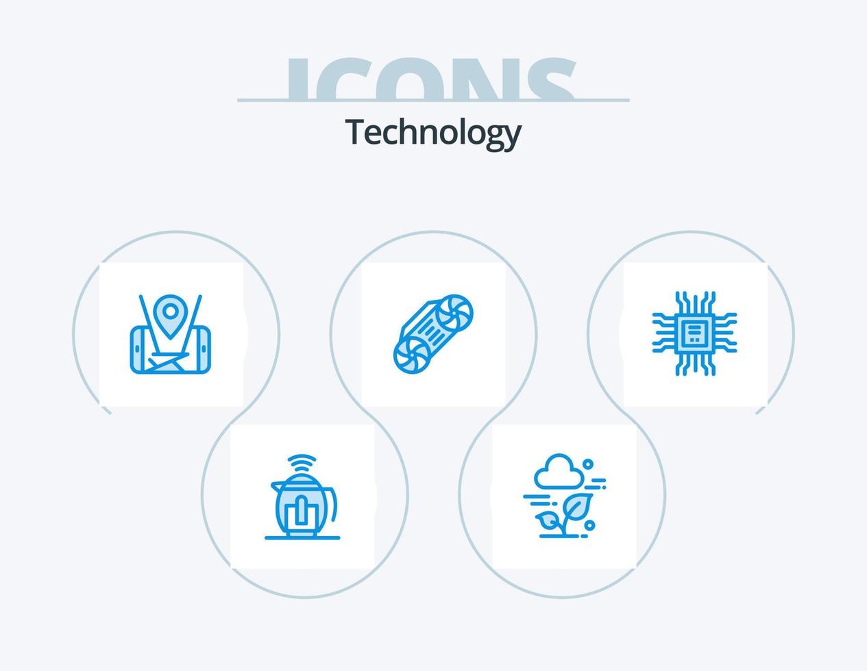 Technology Blue Icon Pack 5 Icon Design. learning. book. map. technology. radio vector