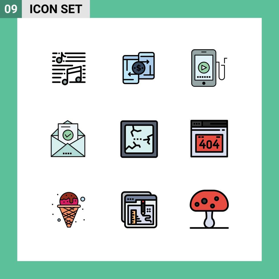 Editable Vector Line Pack of 9 Simple Filledline Flat Colors of education email peer to peer mail cell Editable Vector Design Elements