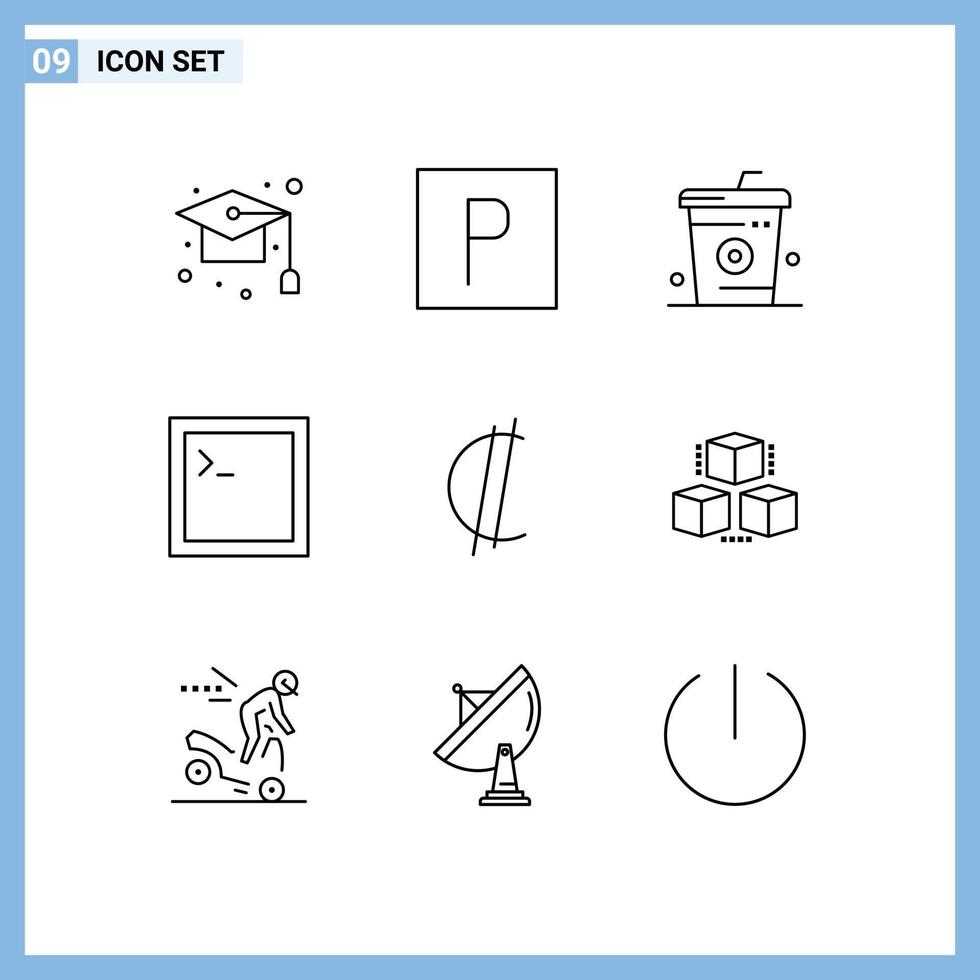 Modern Set of 9 Outlines Pictograph of costa terminal coke console meal Editable Vector Design Elements