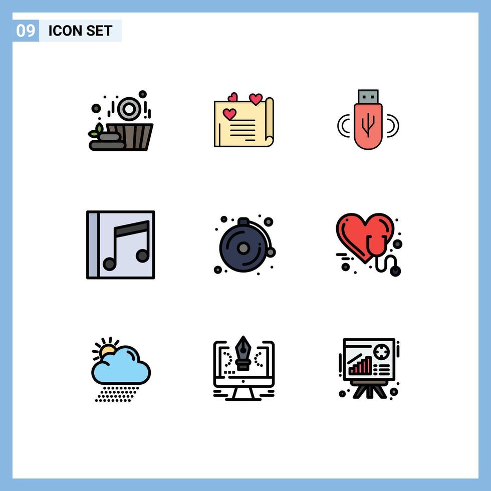 Universal Icon Symbols Group of 9 Modern Filledline Flat Colors of bell songs share song media Editable Vector Design Elements