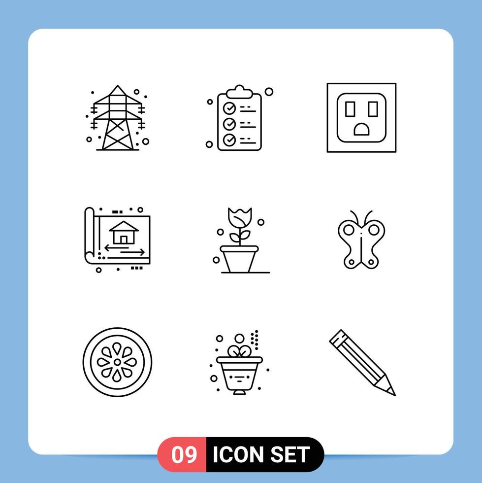 Universal Icon Symbols Group of 9 Modern Outlines of nature flower electric design build Editable Vector Design Elements