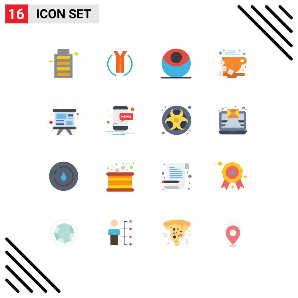 Pack of 16 creative Flat Colors of team presentation death bean coffee Editable Pack of Creative Vector Design Elements