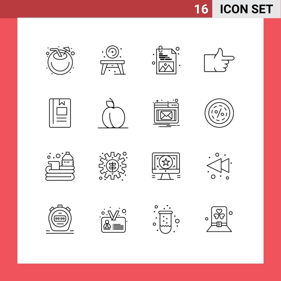 Outline Pack of 16 Universal Symbols of learning education development book thumbs up Editable Vector Design Elements