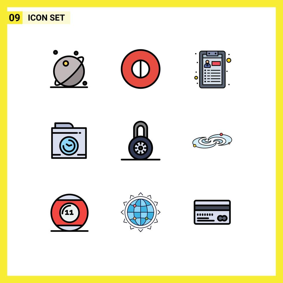 Stock Vector Icon Pack of 9 Line Signs and Symbols for galaxy padlock cv lock image Editable Vector Design Elements