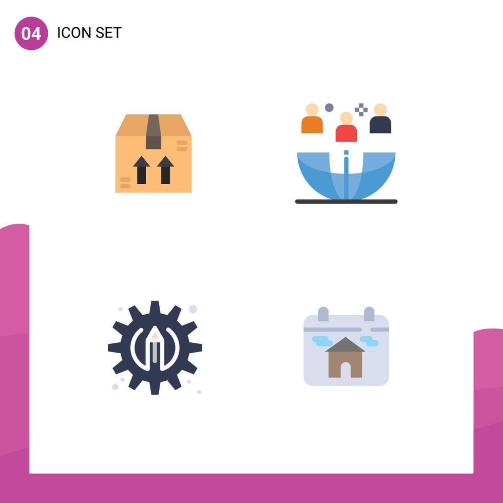 4 Universal Flat Icons Set for Web and Mobile Applications box process freelance meeting calendar Editable Vector Design Elements