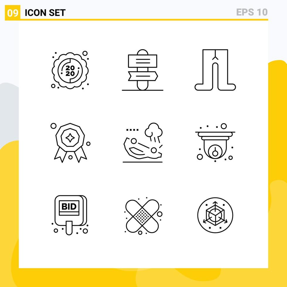 9 User Interface Outline Pack of modern Signs and Symbols of cam crash clothes car prize Editable Vector Design Elements