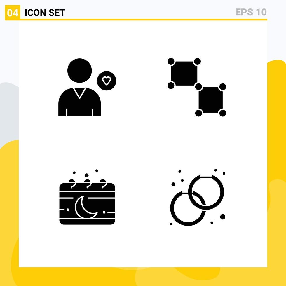 Set of 4 Modern UI Icons Symbols Signs for favorite calendar like connection event Editable Vector Design Elements