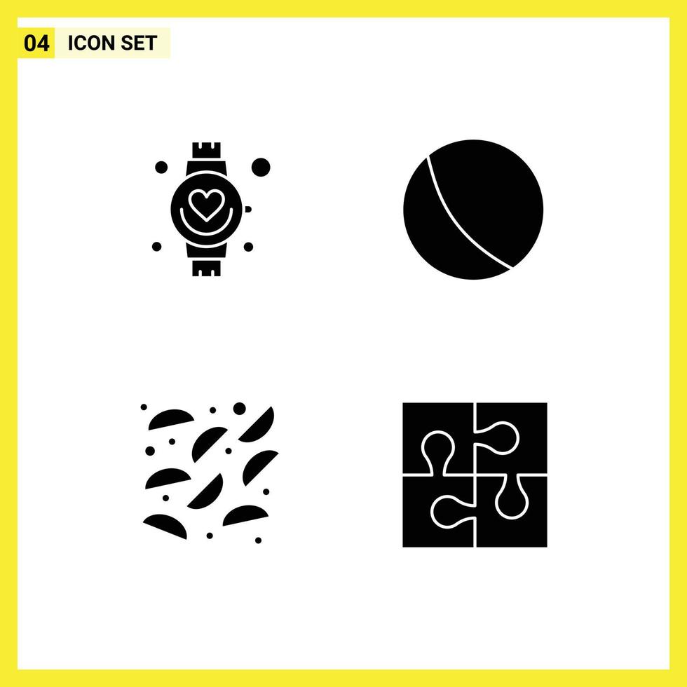 Mobile Interface Solid Glyph Set of 4 Pictograms of beat potato watch toy piece Editable Vector Design Elements