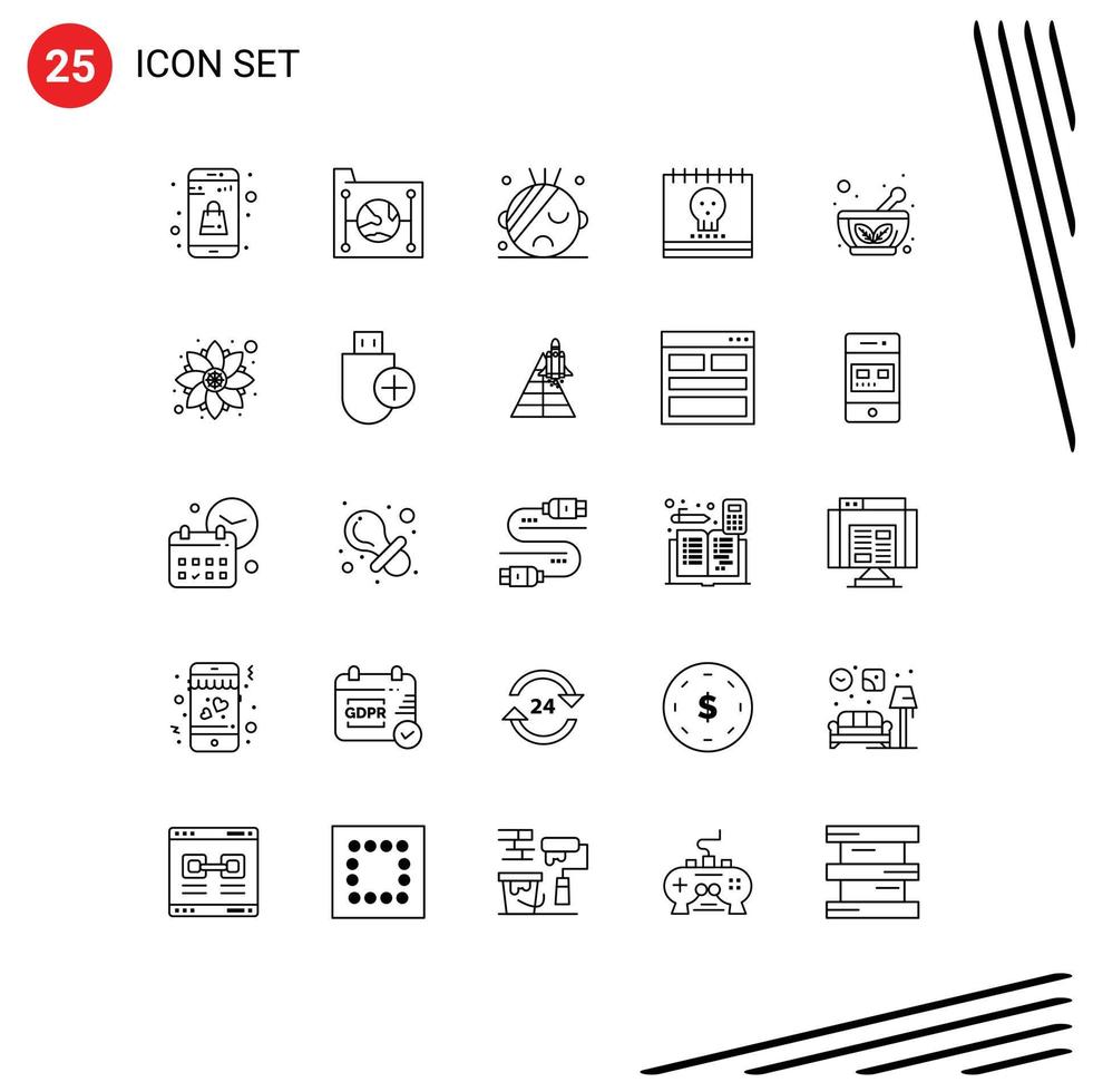 25 Thematic Vector Lines and Editable Symbols of bowl holiday network halloween calendar Editable Vector Design Elements