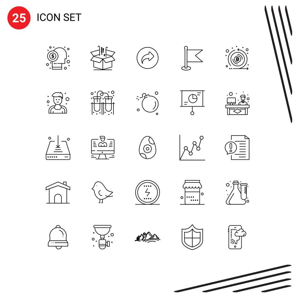 Pictogram Set of 25 Simple Lines of world location goods flag right Editable Vector Design Elements