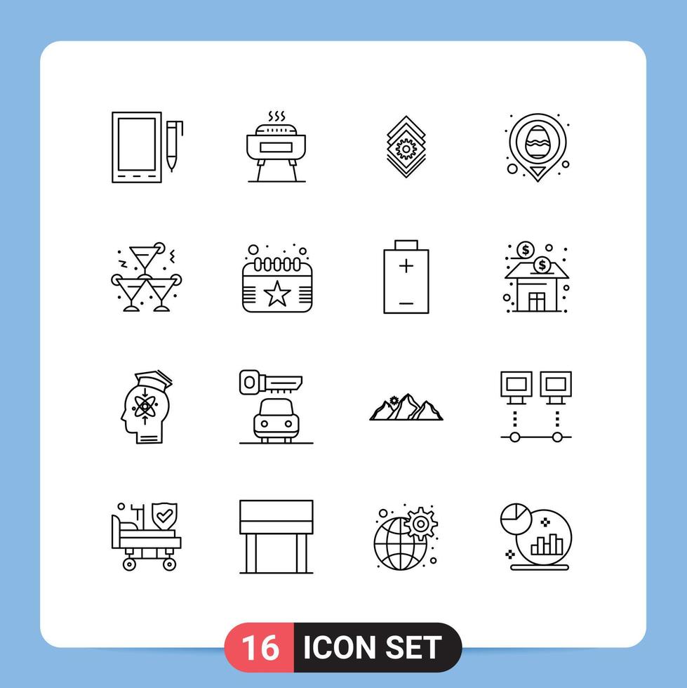 Mobile Interface Outline Set of 16 Pictograms of drink map gear location easter Editable Vector Design Elements