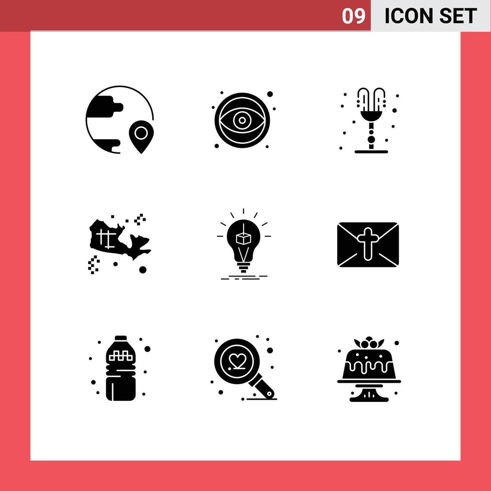 Set of 9 Vector Solid Glyphs on Grid for idea treasure tool location valentines day Editable Vector Design Elements