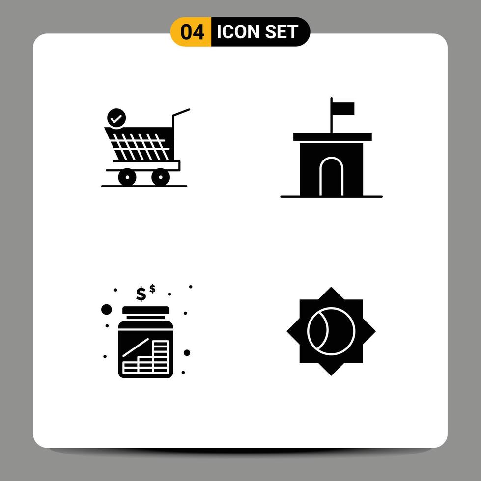 4 Creative Icons Modern Signs and Symbols of trolly cash cart flag jar Editable Vector Design Elements
