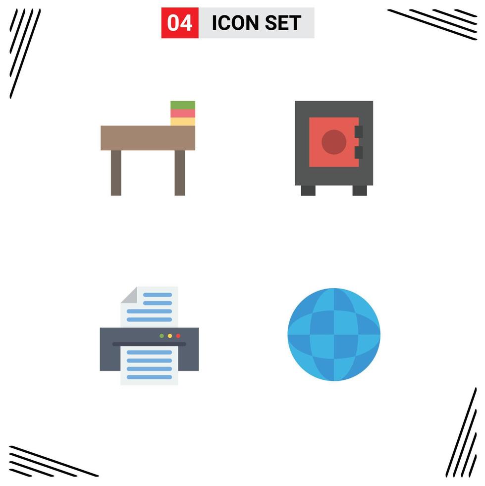 4 User Interface Flat Icon Pack of modern Signs and Symbols of chair biology locker device earth Editable Vector Design Elements