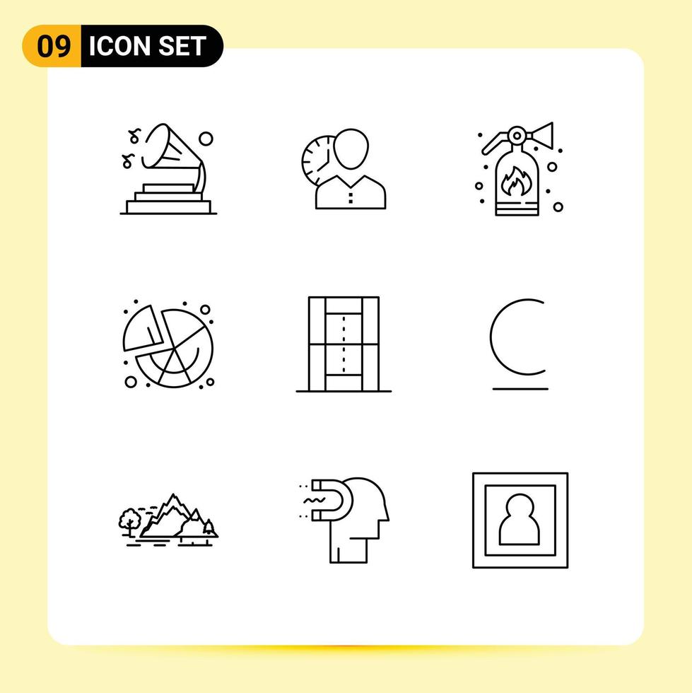 Set of 9 Vector Outlines on Grid for statistics chart schedule security extinguisher Editable Vector Design Elements