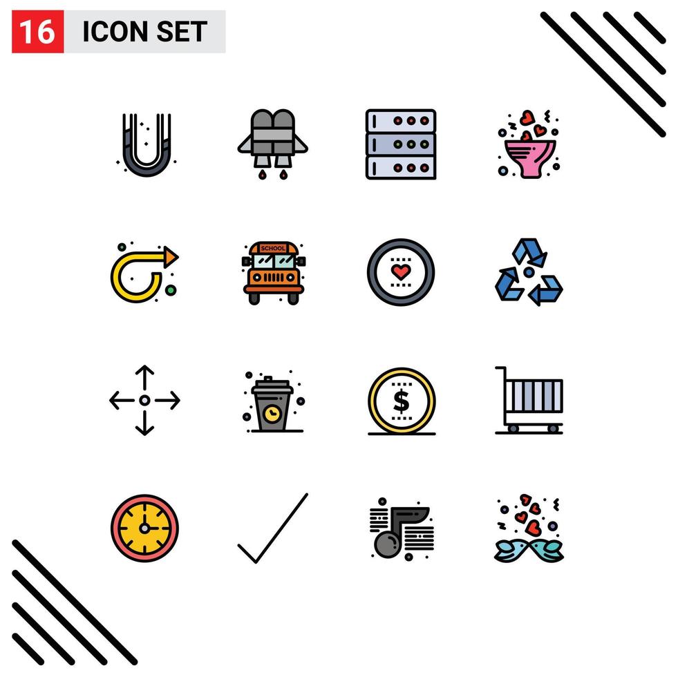 Set of 16 Modern UI Icons Symbols Signs for bus repeat server forward romance Editable Creative Vector Design Elements