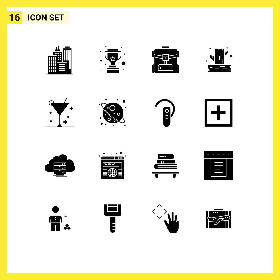 16 Creative Icons Modern Signs and Symbols of glass alcohol backbag wood camping Editable Vector Design Elements