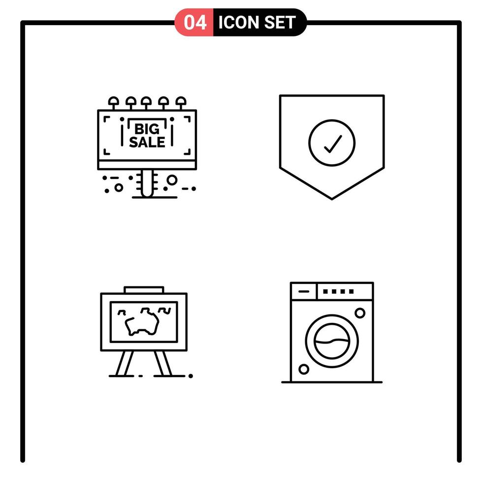 Set of 4 Modern UI Icons Symbols Signs for info map sale board security photo Editable Vector Design Elements