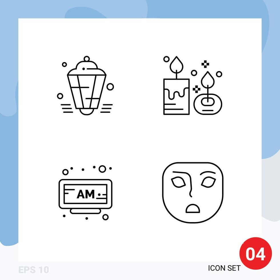 Modern Set of 4 Filledline Flat Colors and symbols such as lantern lamp eid aroma candle am Editable Vector Design Elements