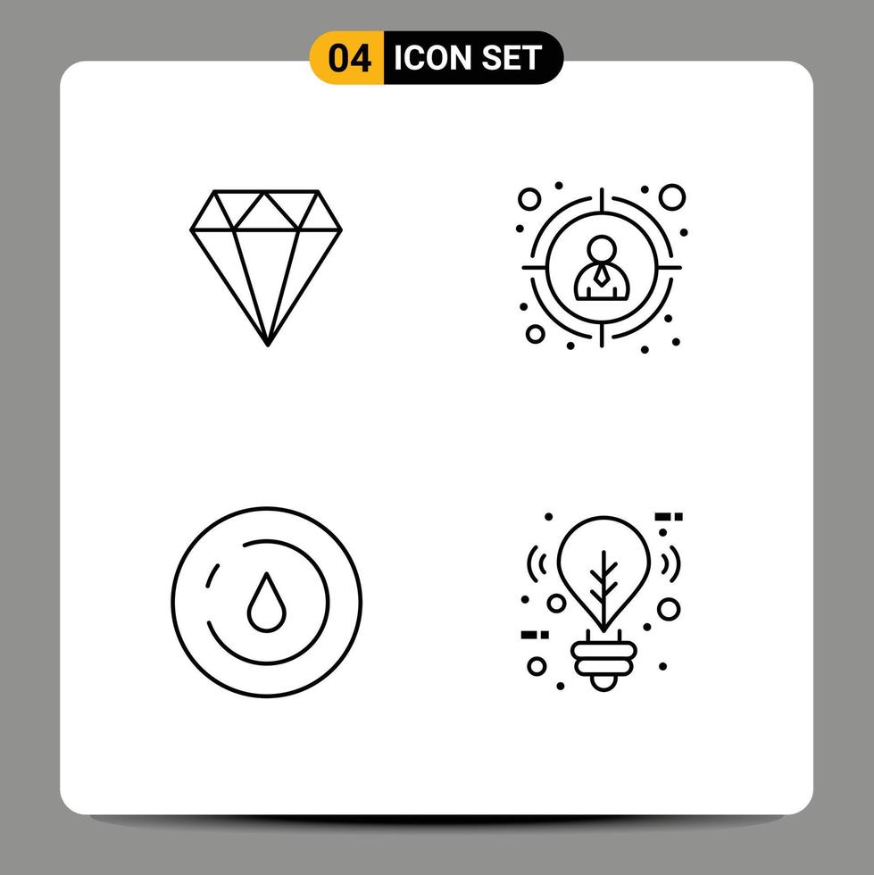 4 User Interface Line Pack of modern Signs and Symbols of diamond power gam target customer bulb Editable Vector Design Elements
