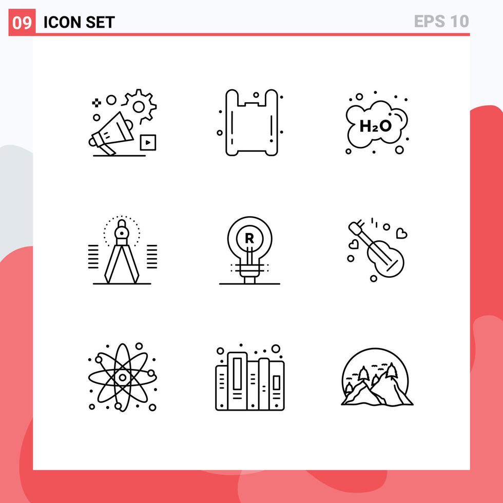 Set of 9 Vector Outlines on Grid for geometry drawing pollution compass school Editable Vector Design Elements