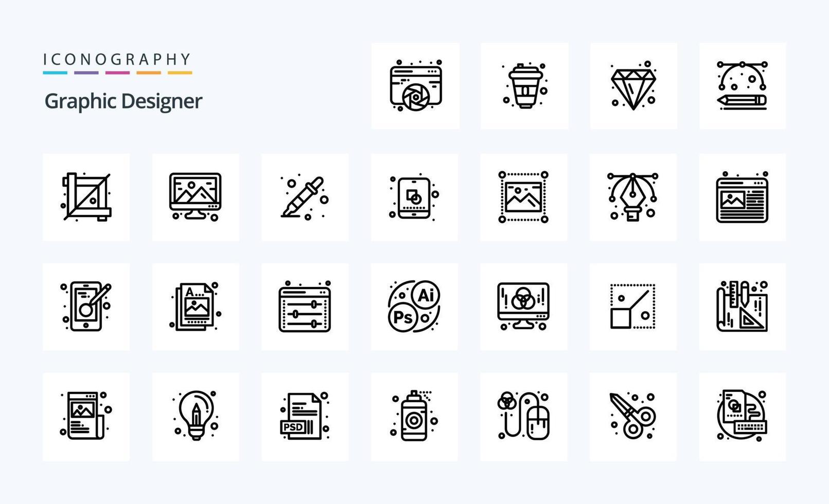 25 Graphic Designer Line icon pack vector