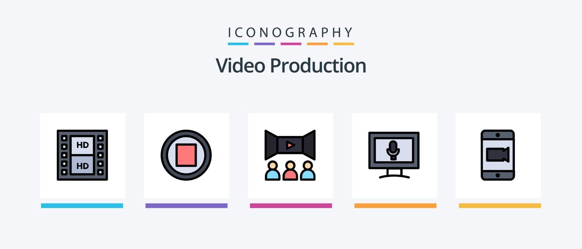 Video Production Line Filled 5 Icon Pack Including movie . film . media . play. Creative Icons Design vector