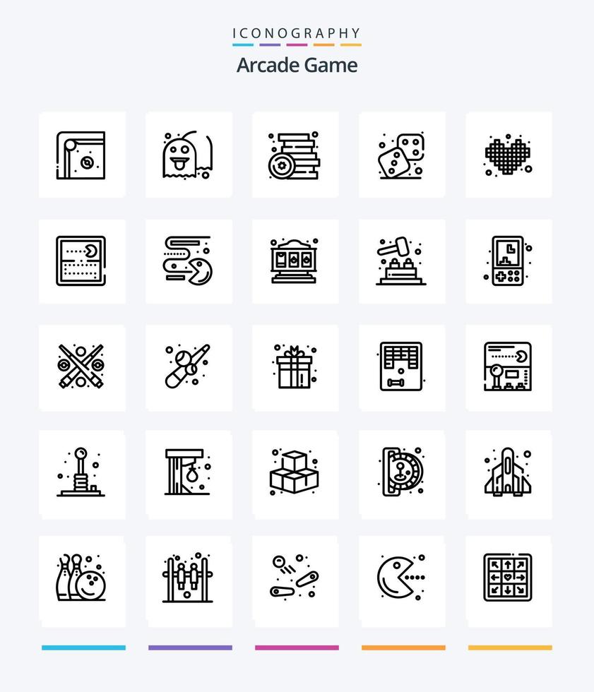 paquete de iconos de contorno de arcade creativo 25 como competencia. juegos. ladrillo. dados juguetes vector