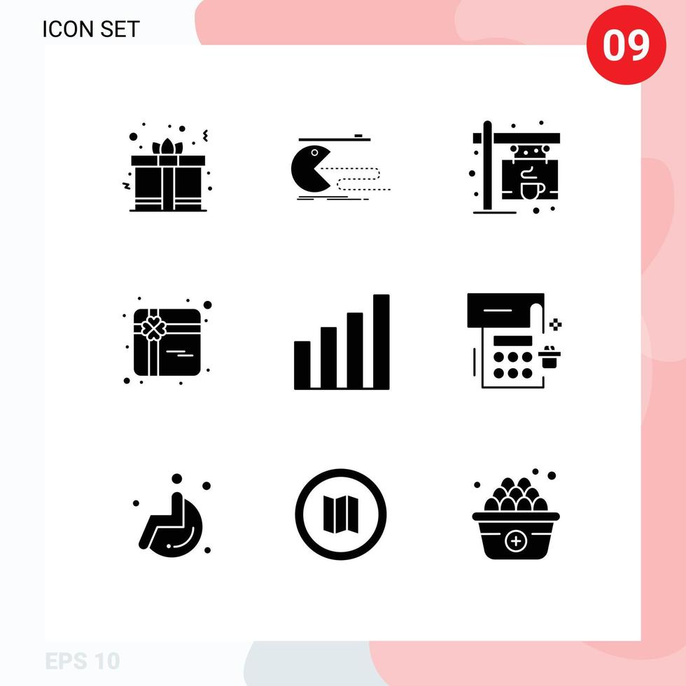 User Interface Pack of 9 Basic Solid Glyphs of interface present pacman shopping board Editable Vector Design Elements