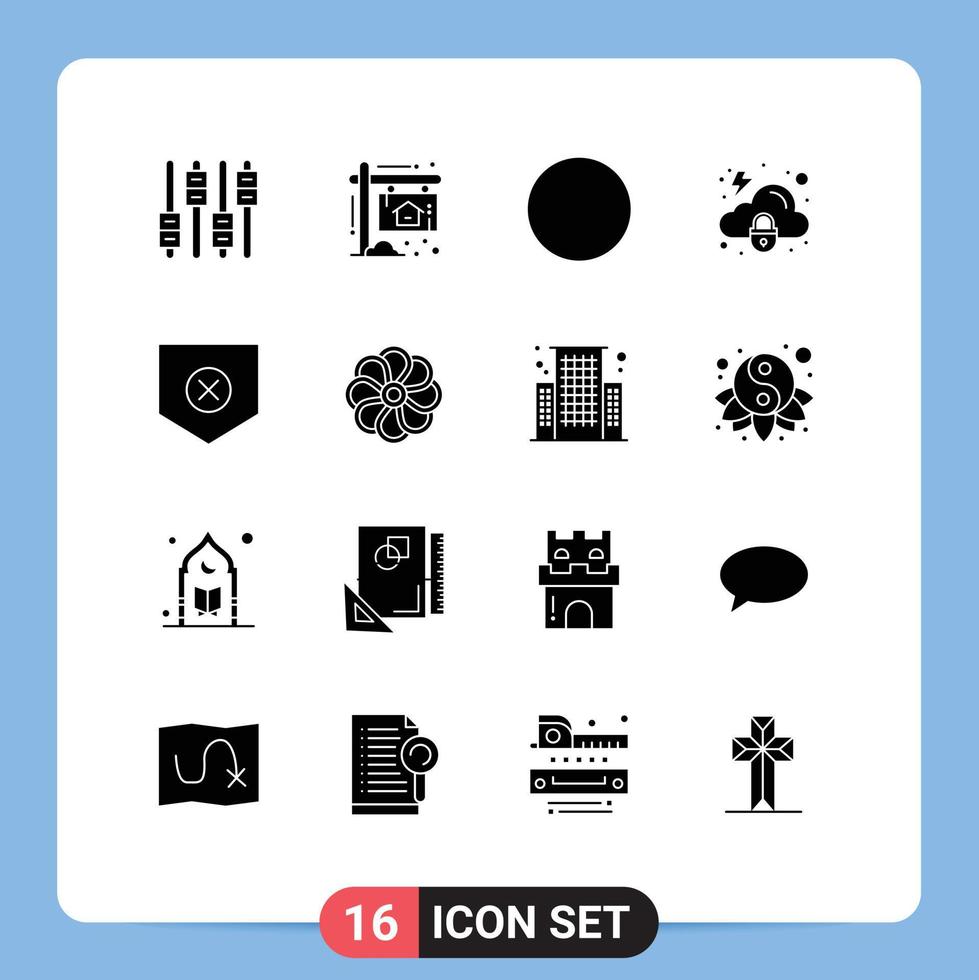Editable Vector Line Pack of 16 Simple Solid Glyphs of shield protect connection security lock Editable Vector Design Elements